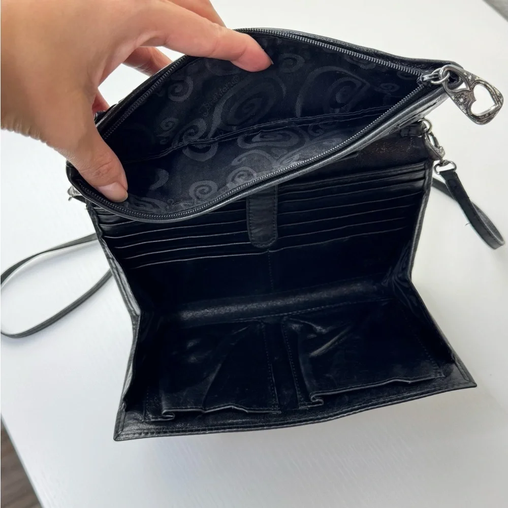 Vintage‎ Brighton Black Leather Foldable Crossbody bag Clutch Wallet